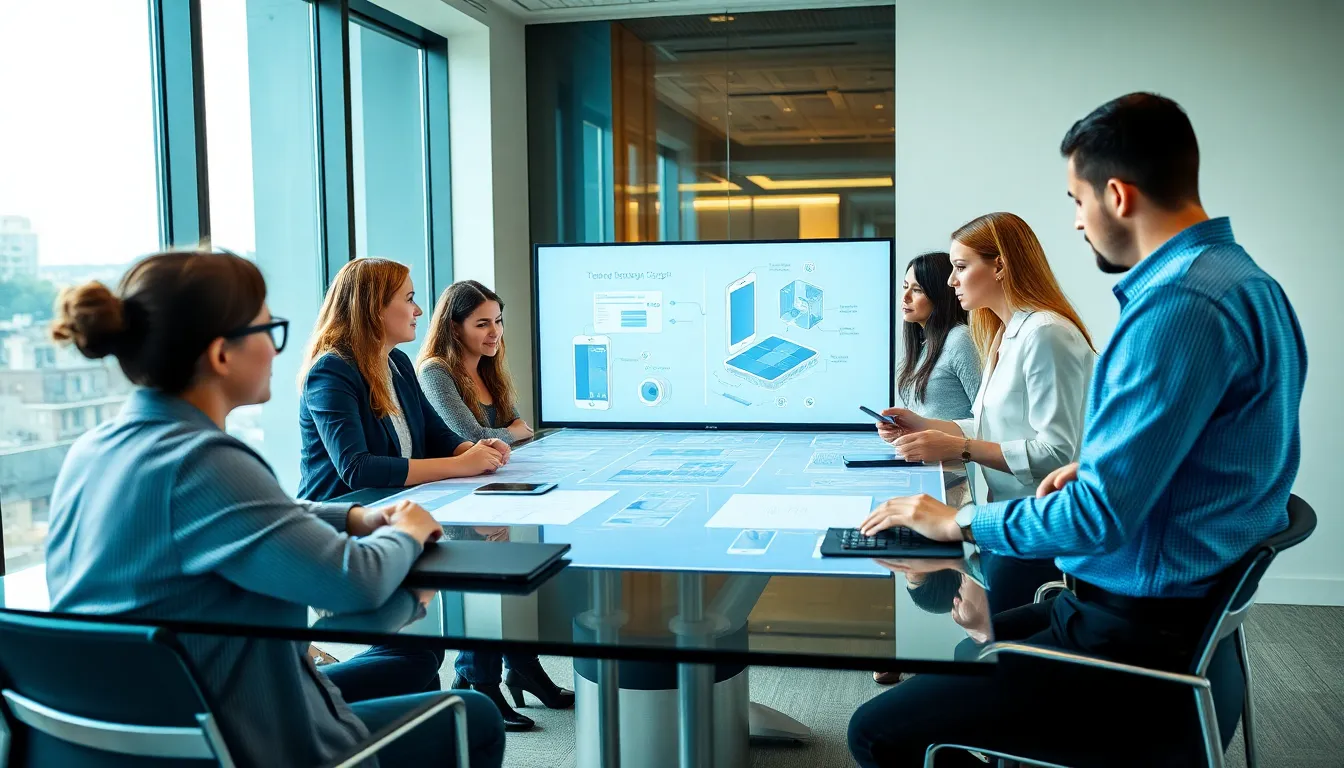 diverse team collaborating on consumer electronics engineering designs.