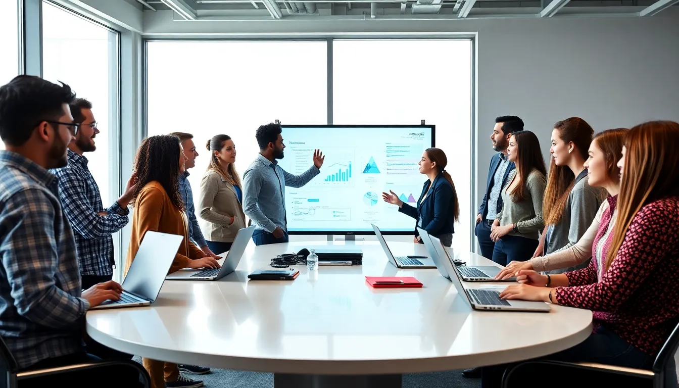 diverse team collaborating in a modern office setting.